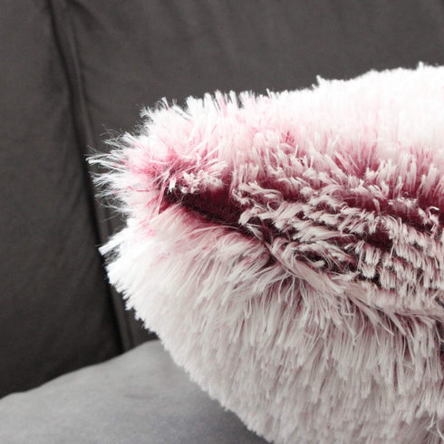 Uhomy 2 Packs Fluffy Accent Pillow Covers, 20"x20", Soft Burgundy Ombre Faux Fur Decorative Cushion Covers