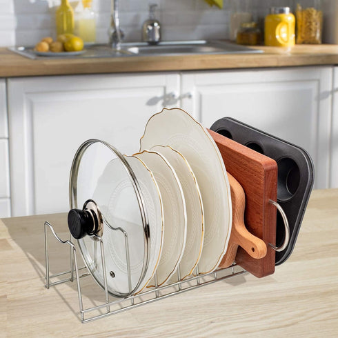 Pot Lid Holder, Stainless Steel Kitchen Organizer Rack, Storage for Bakeware, Pots & Pans, Reusable Containers