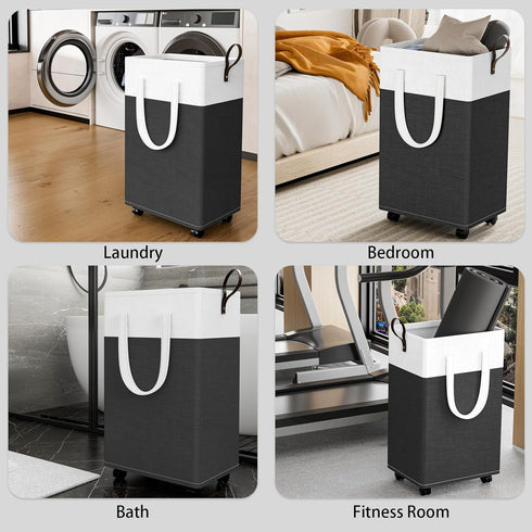 HomeHacks Large Rolling Laundry Hamper, Collapsible Basket on Wheels, Waterproof Clothes Hamper for Bathroom, Bedroom &