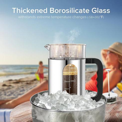 French Press Coffee Maker, 304 Stainless Steel Cold Brew with 4 Filter, Heat Resistant Borosilicate Glass, 34ounce,