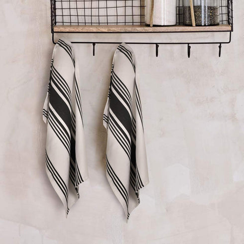 Urban Villa 100% Cotton Kitchen Towels Pack of 3, Highly Absorbent Quick Drying Soft Dish Towels, 20x30 Inch, Black &