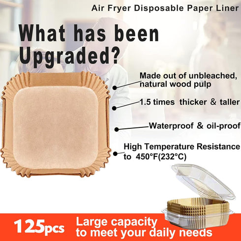 Air Fryer Disposable Paper Liner Square 9 Inch, 125 Pcs Large Paper Liners for 6-10QT Air fryer, Non-stick Parchment Paper for Frying, Baking, Cooking, Roasting and Microwave by LHSHAD