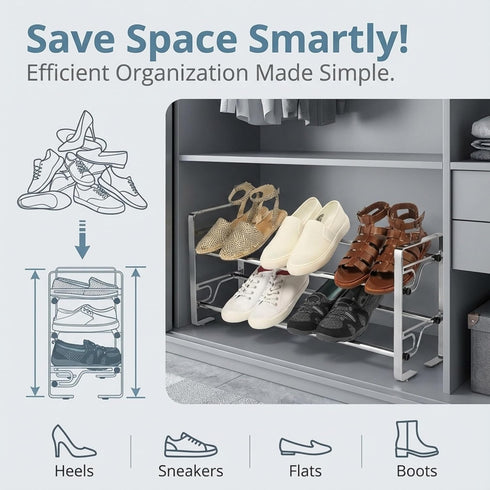 2-Tier Closet Closet, Long Shoe Rack for & Bedroom, Easy To Assemble Wide Sturdy Metal Shoe Storage Shelf, Free
