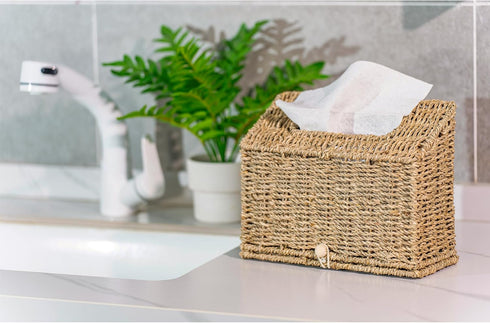 Seagrass Hand Towels Box Cover for Kleenex Disposable Paper Hand Towels, Handwoven Towel Holder, Wicker Tissue Box