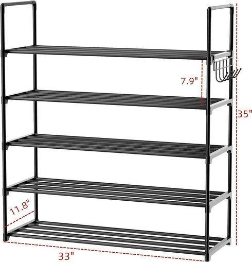 Organizer,5 20-25 Metal Shoe Tiers Shoe Storage Shoe Rack with Hooks,Fit Pairs,Adjustable Shoe Shelf