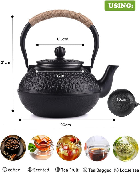 40oz/1200ml Sotya Cast Iron Teapot, Japanese Tetsubin Tea Pot with Infuser for Loose Leaf and Tea Bags, Tea Kettle