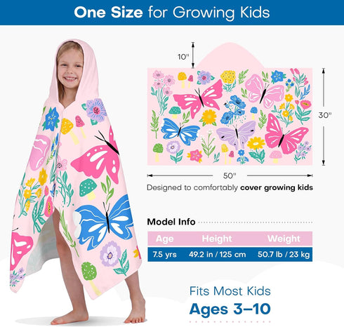 Towel Amigo 100% 50"x30" 2 Kids Hooded Beach Towel Cotton, Large Size with Snaps, Soft & Absorbent Bath Poncho