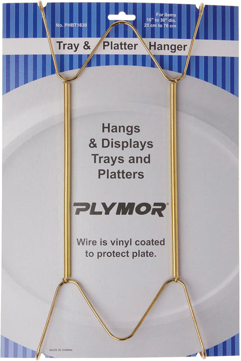 Plymor Gold Finish Wall Mountable Tray and Platter Hanger - 14.25" H x 6.5" W x 0.875" D (for Trays or Platters 16" -