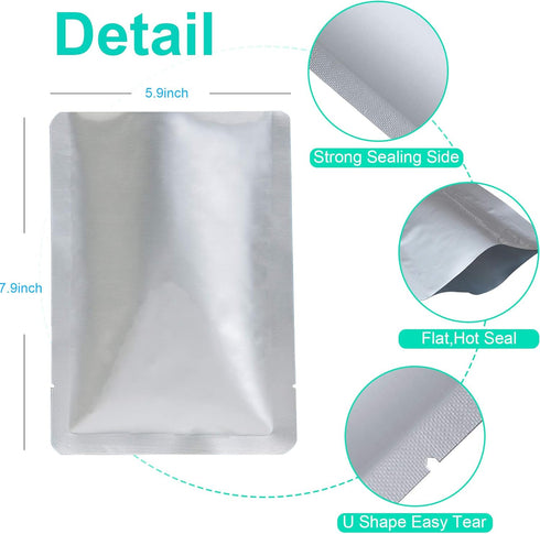 50 PCS 1 Pint Mylar Bags for Food Storage, Heat Sealable Bags for Coffee Beans, Tea, Grains, etc. (5.9 x 7.9 Inch)