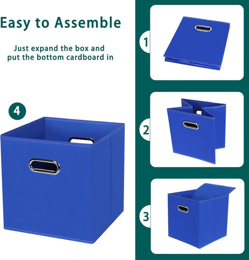 Black Foldable Storage Cubes Bins, Set of 6 Fabric Organizer Baskets with Dual Handles (Dark Blue)