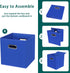 Black Foldable Storage Cubes Bins, Set of 6 Fabric Organizer Baskets with Dual Handles (Dark Blue)