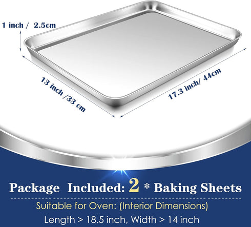 P&P CHEF Baking Sheet Pan Set of 2, Stainless Steel Baking Cookie Sheets Oven Tray, Rectangle 17.3” x 13” x 1”, Non Toxic & Durable Use, Mirror Finished & Dishwasher Safe