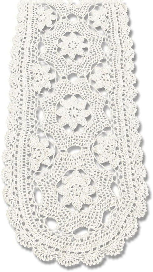 KEPSWET Cotton Floral Oval Handmade Crochet Lace Table Runner, Beige (12x60 inch)
