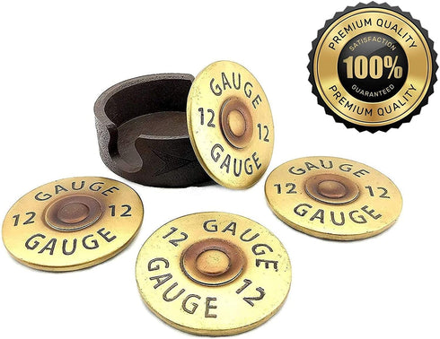 Bellaa Shotgun Shell Coasters 12 Gauge Set of 4 + Holder, Heavy Duty Rustic Decor for Dining