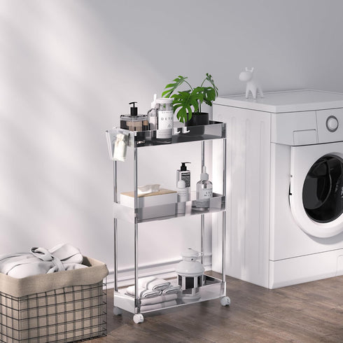 VECELO 3-Tier Acrylic Rolling Cart, Utility Cart for Kitchen Storage, Mobile Shelves
