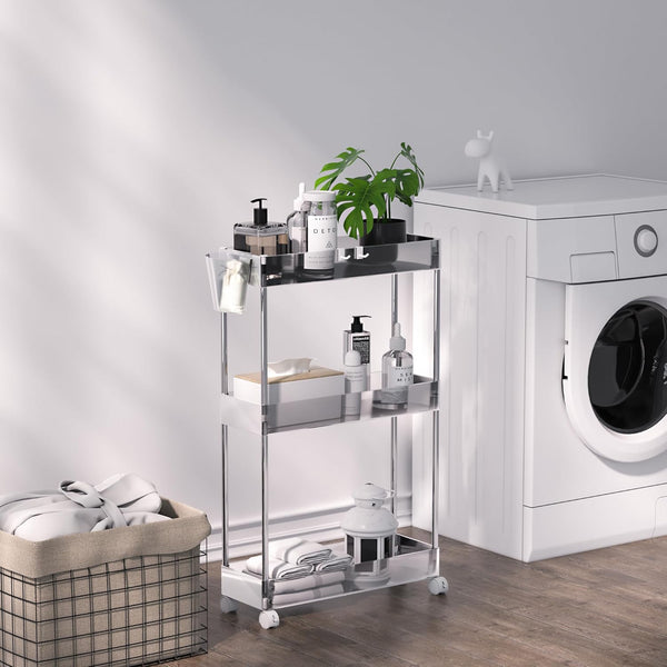 VECELO 3-Tier Acrylic Rolling Cart, Utility Cart for Kitchen Storage, Mobile Shelves
