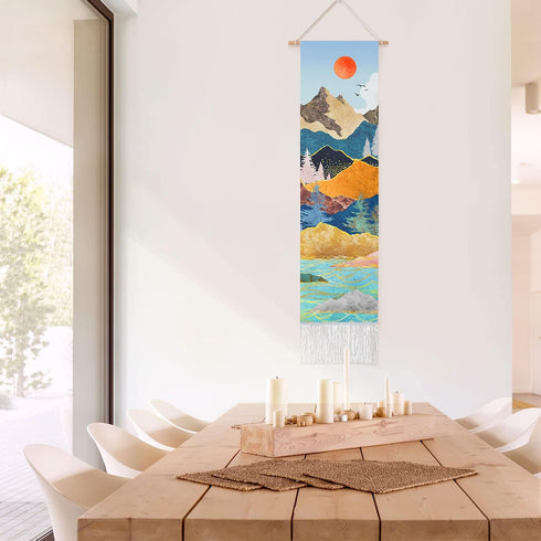 RosieLily Wall Art Tapestry, Blue Mountain Nature Design, 13W x 51H Inches for Bedroom Wall Decor