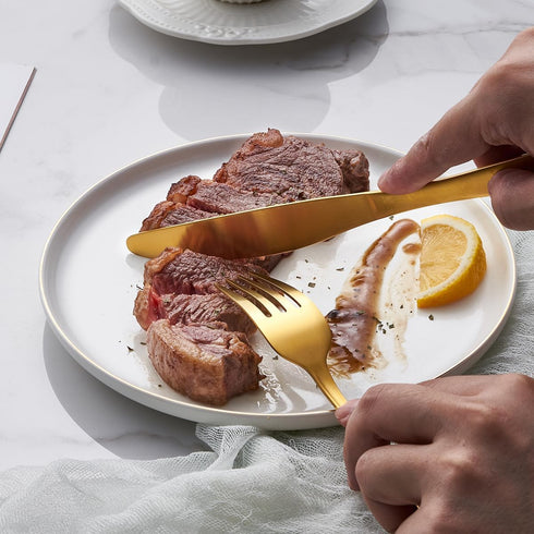 Matte Gold Dinner Knife Set, 9.4-inch Stainless Steel Satin Finish, Set of 6, Dishwasher Safe