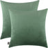 mixeoo Decorative Square Throw Pillow Covers, Set of 2, 18 x 18 Inch, Comfy Thick Velvet Couch Cushion Cases, Sage Green