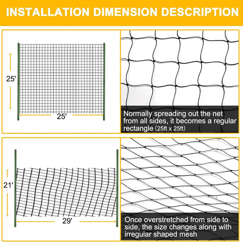 25'x25' 2.4" BSTPCOO Bird Net with Square Mesh Bird Netting for Chicken Coop Roof, Poultry Netting Heavy Duty Nylon