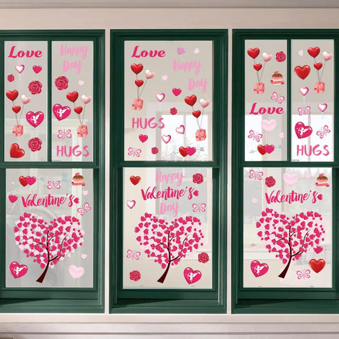 Ivenf Valentines Day Decorations Heart Window Clings Decor, Large Red Pink Heart Tree for Kids Home