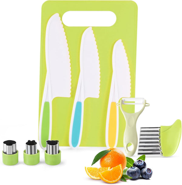 FGASIDYO 9PCS Montessori Kitchen Tools Cookware Baking Toy, Kids Knife Set for Real