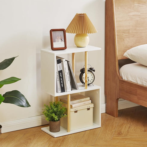3-Tier 23 inches YD-ST003W Aibiju Narrow Side Table with Open Storage Shelf, S-Shaped End Table, Nightstand, High, Sofa