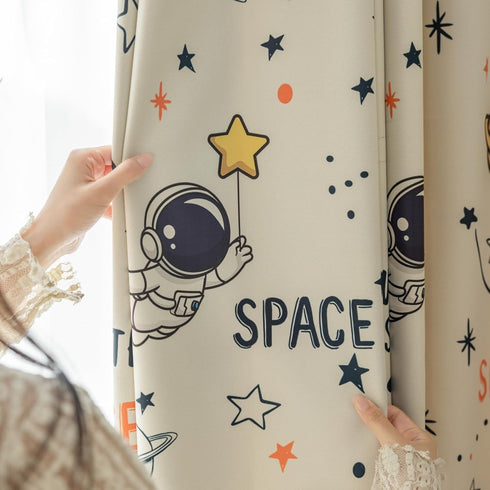 Grommet 1 W42 L84 Inch Cartoon Astronaut Semi Blackout Curtains for Kids Room Nursery Space Planets Patterns Printed