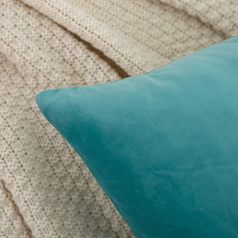 RainRoad Velvet Decorative Throw Pillow Covers - Soft Square Light Teal Cushion Cover 18x18 Inch, Set of 2