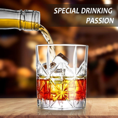 Whiskey Glass Set of 2 - Veecom 10 oz Crystal Bourbon Glasses, Old Fashioned Rocks Tumblers for Home Bar Gifts