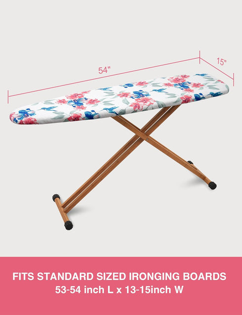 Extra Thick Ironing Board Cover and Pad, 15x54 Reflective Silicone Cover with Elastic Edges and 4 Fasteners