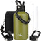 Half Gallon Insulated Water Bottle with Straw, 64 oz Water Jug with 3 Lids and Carrying Bag, Forest Green