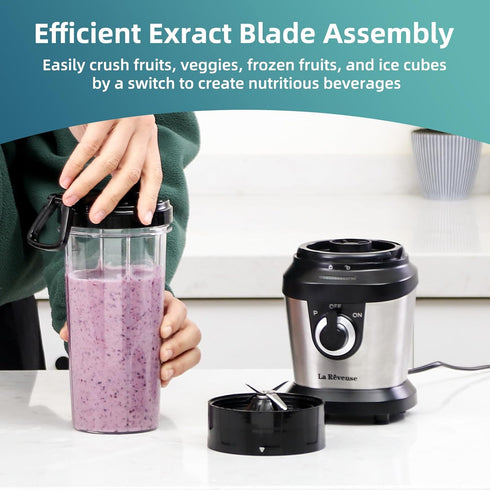 La Reveuse Electric Blender for Shakes and Smoothies, 400W with 2 x 24 Oz Blending Cups and To Go Lids, BPA-free
