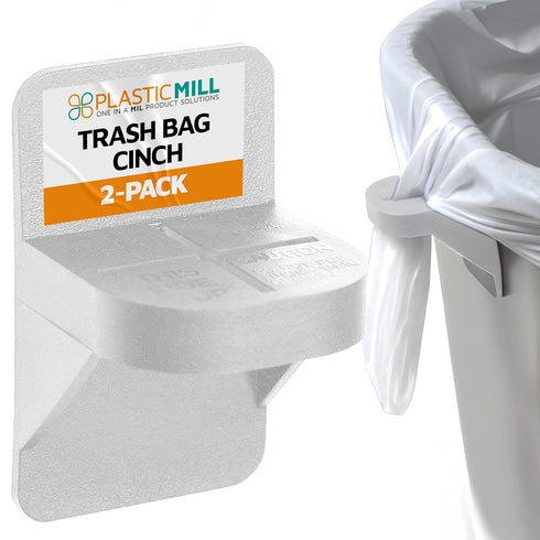PlasticMill Trash Bags Cinch, White, 2 Pack, Holds Garbage Bags in Place, 3 Inches High, 2 Inches Out