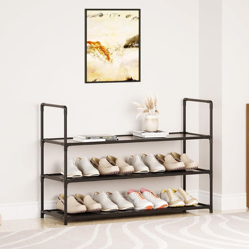 Vockot 3-Tier Floor,10-12 Stackable Shoe Rack, Sturdy & Durable Long Shoe Shelf Storage Organizer for Entryway
