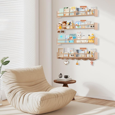 Dixryaus 34Inch 6 Number:US-D1058229-S(4, Nursery Book Shelves Wall Mounted, Floating Book Shelf for Kids Coat Rack