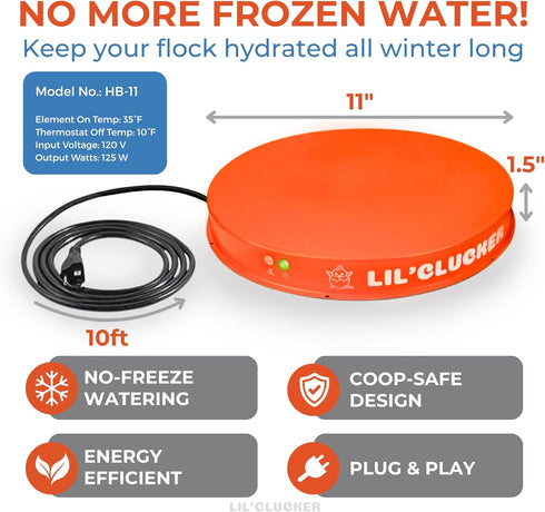 11 Inch) Lil'Clucker Heated Base for Chicken Waterer Automatic Metal Freeze Proof Heated Chicken Waterer with Heater