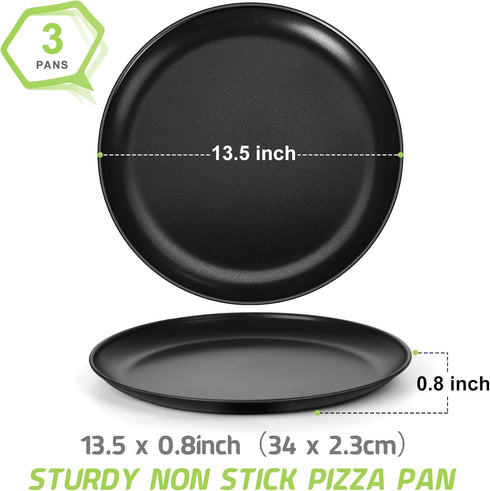 P&P CHEF 13½ Inch Pizza Pan Set, 3 Pack Nonstick Pizza Pans, Round Pizza Tray Bakeware for Oven Baking, Stainless Steel Core & Easy to Clean, Non Toxic & Sturdy, Black by P&P CHEF