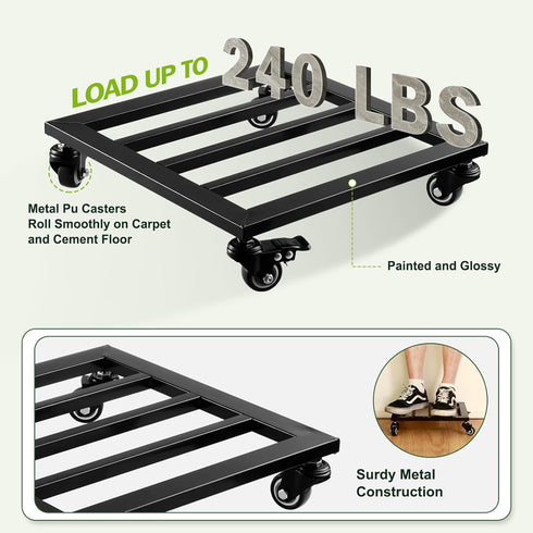 13.6 Large Metal Square Plant Caddy with Wheels Iron Wrought Rolling Plant Stand with Casters Heavy-duty Plant Dolly