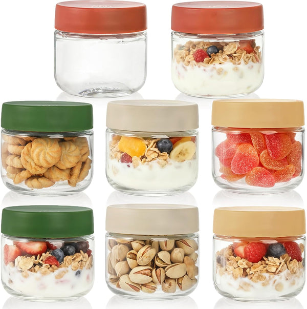 Cididu 8 Pack Overnight Oats Container with Lids, 10 Oz Clear Glass