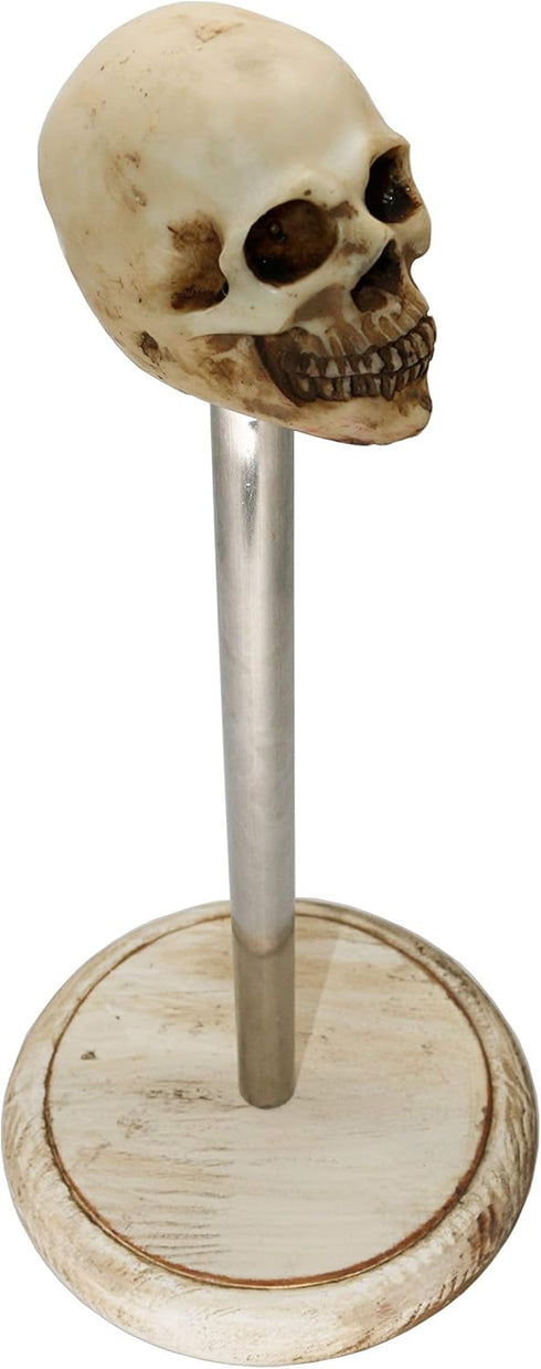 Rustic White Wood Skull Stand Up Paper Towel Holder, Easy One-Handed Tear Kitchen Paper Towel Dispenser with Weighted