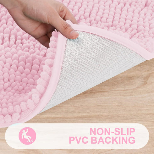 Grandaily Chenille Striped Bathroom Rugs, Extra Thick Non-Slip Soft Plush Bath Mats, Pink 30x20