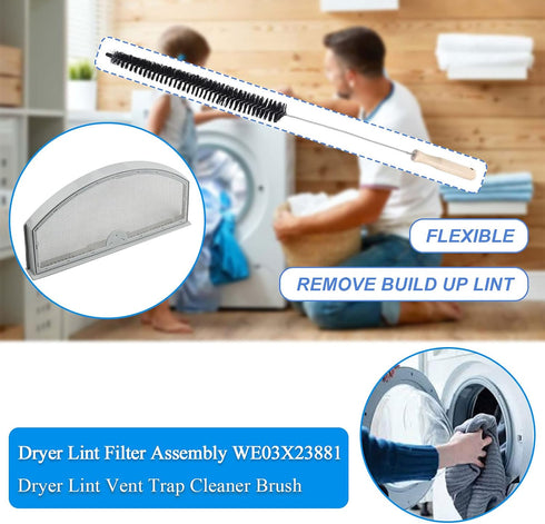 Upgraded WE03X23881 Dryer Lint Screen Filter Replacement for GE Dryer, Stainless Steel Metal Screen with Cleaner Kit