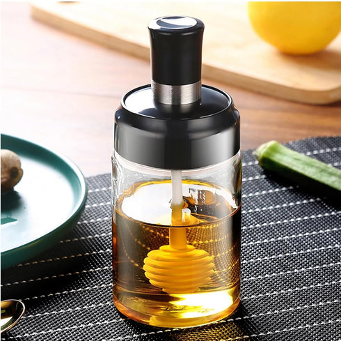 MIUPOO Honey Jar with Spoon Cover,Wave Non slip Design Glass Honey Bottle Stir Stick,Transparent of Honey