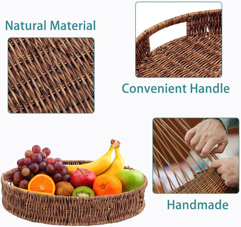 13.8 inch 35cm SEDISON Rattan Tray / Hand Woven Wicker Tray for Coffee Table Home Kitchen Decorative, Large Rattan