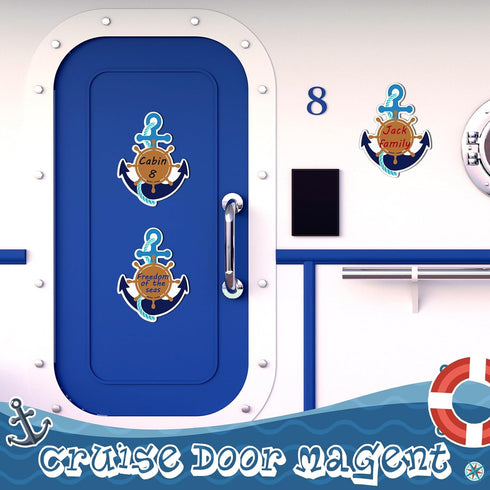 Treela 11 Pcs Cruise Ship Door Decorations Set Anchor Cruise Door Magnet with Paint Pens Car Magnets Nautical Anchor with Ship Wheel Magnetic Stickers for Carnival Cruise Refrigerator Door Decor