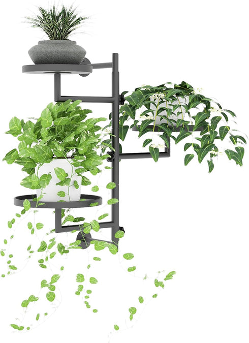 3-Tier Rotating Wall Plant Shelves Plant Shelf for Window Metal Wall Plant Holder for Multiple Plants with Hanging