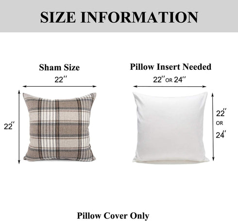 YOUR SMILE Set of 2 Retro Farmhouse Buffalo Tartan Chequer Stripe Plaid Cotton Linen Throw Pillow Case (Brown,