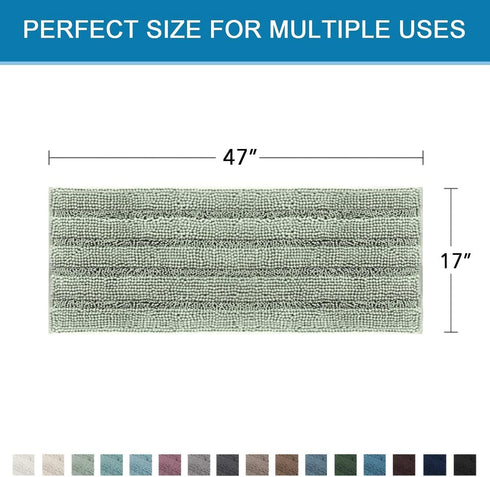 H.VERSAILTEX Non Slip Bath Rugs for Bathroom - Extra Thick Chenille Striped Mats 47" x 17" Sage