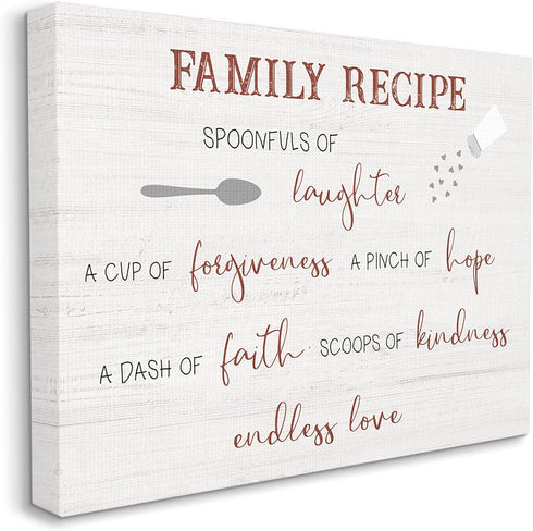 Stupell Industries Family Recipe Happiness Motivational Phrases Kitchen Puns Canvas Art